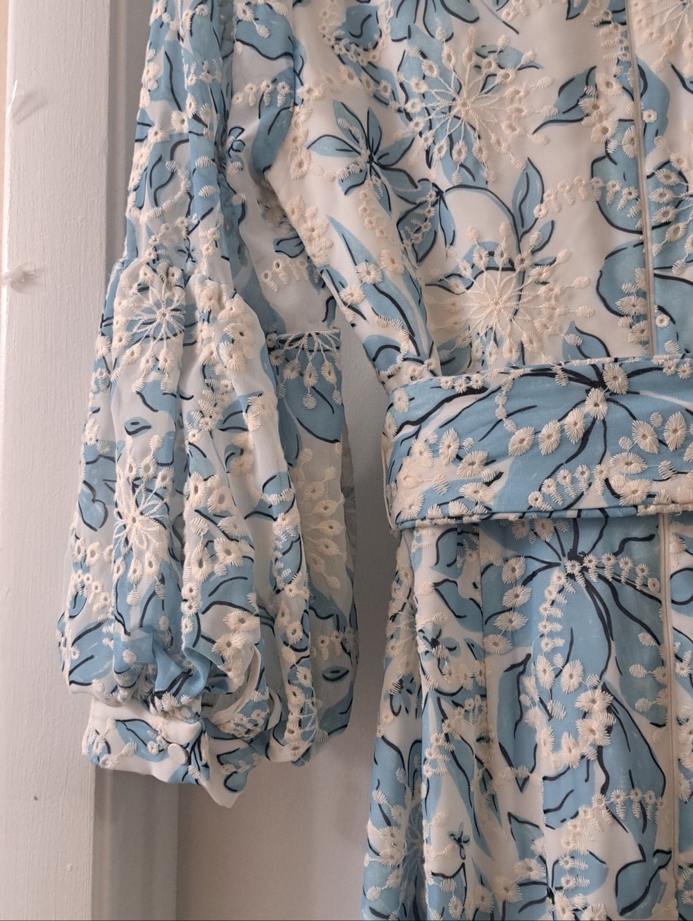 Badgley Mischka Blue&White Floral Eyelet Hi Low Maxi Dress . Sz6 LNWOT - Picture 10 of 12